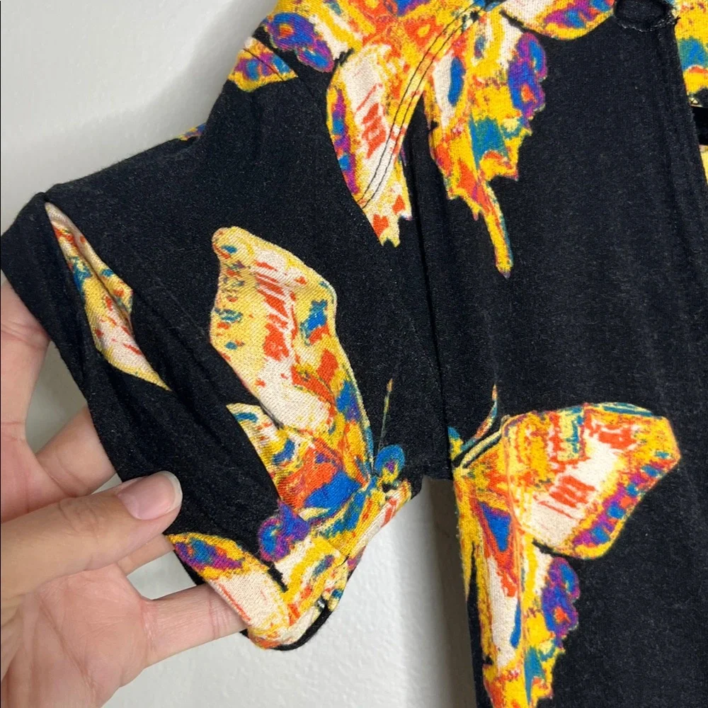 Free People Whimsical Butterfly Print Ready Set Sail Tie Front Crop Top size XS